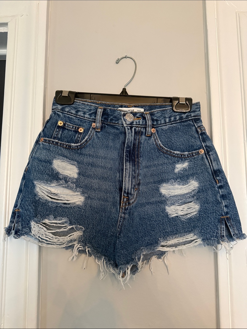 Pull&Bear Blue Distressed Denim Shorts
